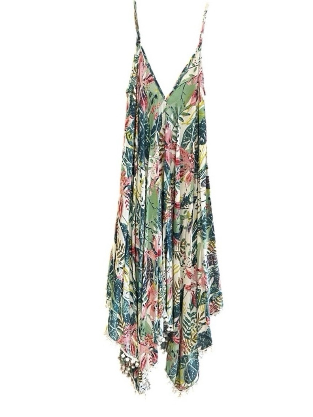 GOA Beachwear By Japna Women's Tropical Cover Up Asymmetrical Dress Tassel
